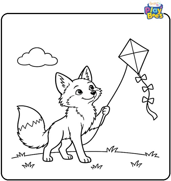 Fox with a Kite Coloring Page