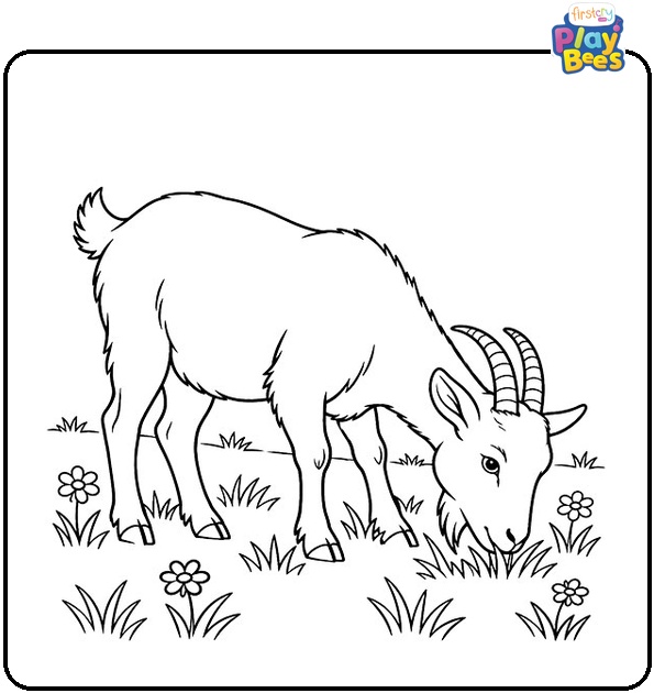 Goat Grazing in a Meadow Coloring Page