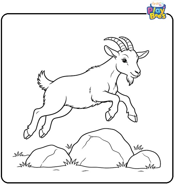 Goat Jumping Over Rocks Coloring Page