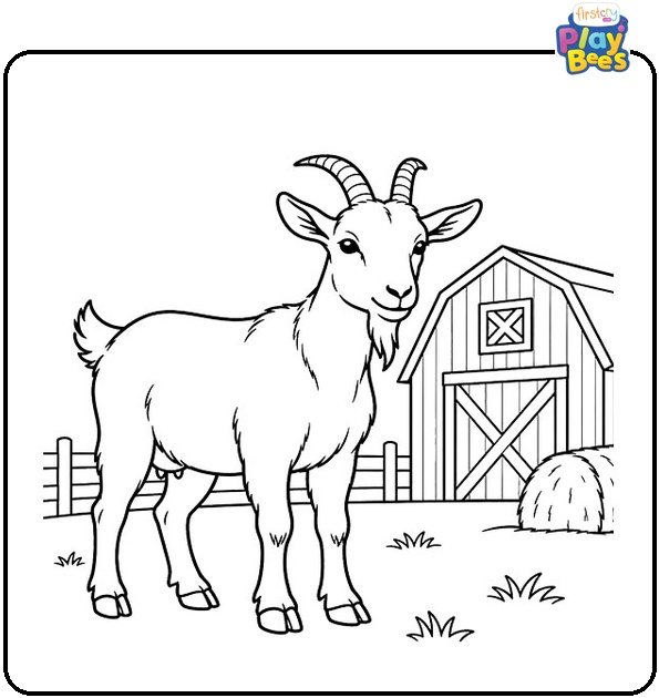Goat Near a Barn Coloring Page