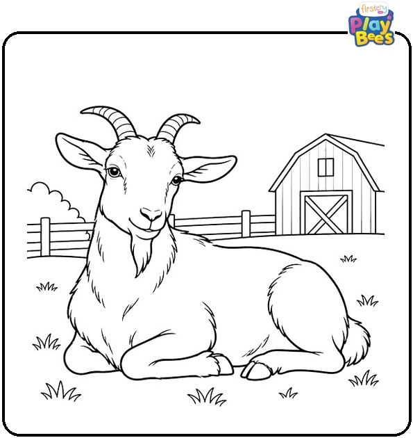 Goat Resting on a Farm Coloring Page