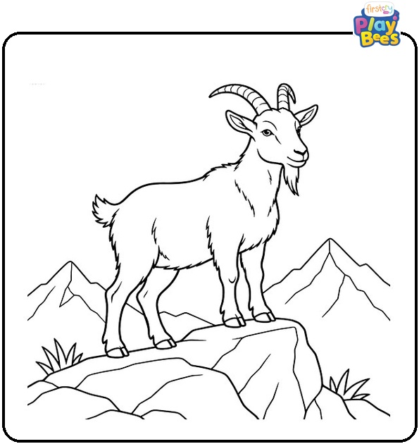 Goat Standing on a Rocky Mountain Coloring Page