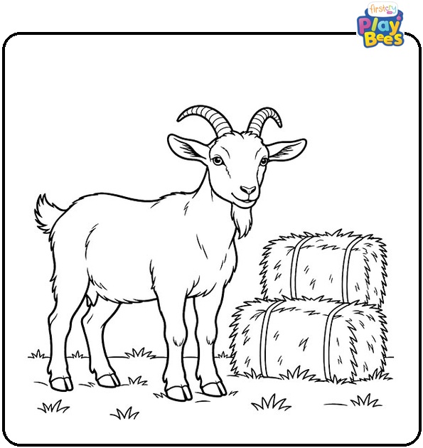 Goat with Hay Bales Coloring Page