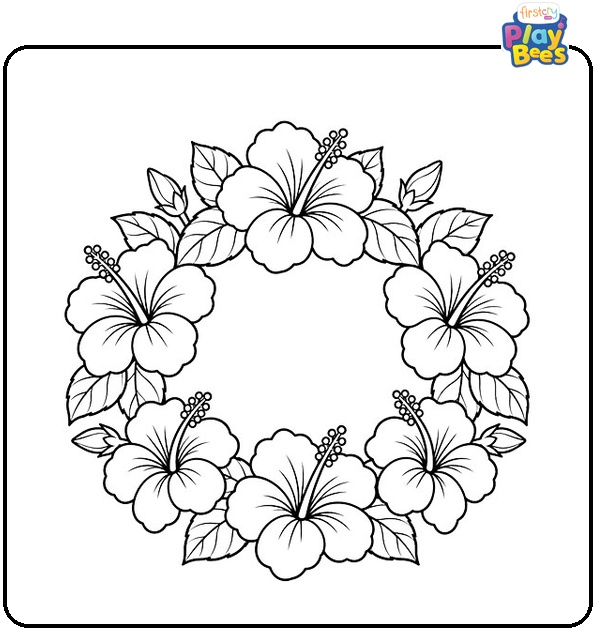 Hibiscus Wreath Coloring Page Hibiscus Wreath Coloring Page