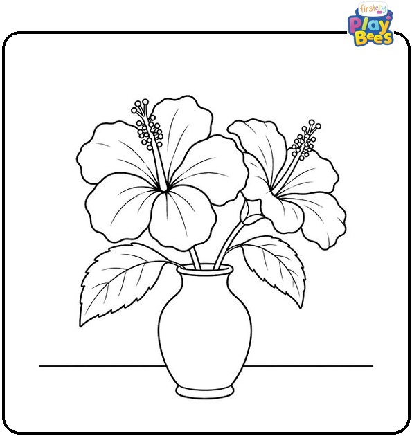 Hibiscus in a Vase Coloring Page Hibiscus in a Vase Coloring Page