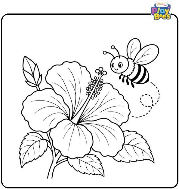 Hibiscus with Bee Coloring Page Hibiscus with Bee Coloring Page
