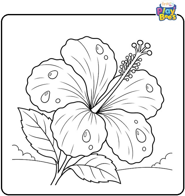 Hibiscus with Water Droplets Coloring Page Hibiscus with Water Droplets Coloring Page