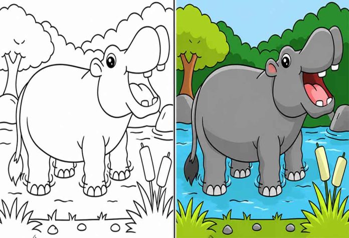 Hippo Coloring Pages – Free Printable Worksheets & Pictures