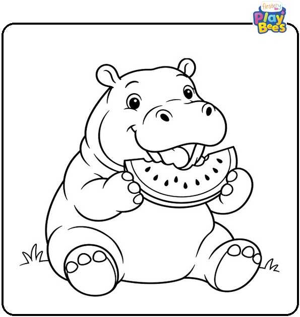 Hippo Eating Watermelon Coloring Page Hippo Eating Watermelon Coloring Page