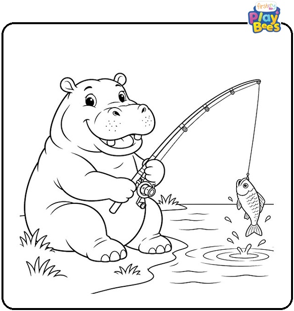 Hippo Fishing Coloring Page Hippo Fishing Coloring Page