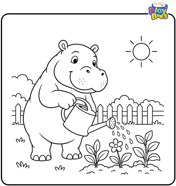 Hippo Watering Plants Coloring Page Hippo Watering Plants Coloring Page