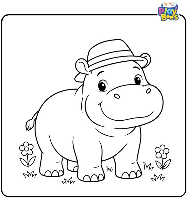 Hippo Wearing a Hat Coloring Page Hippo Wearing a Hat Coloring Page