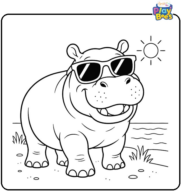 Hippo With Sunglasses Coloring Page Hippo With Sunglasses Coloring Page