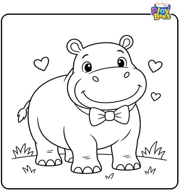 Hippo With a Bow Tie Coloring Page Hippo With a Bow Tie Coloring Page