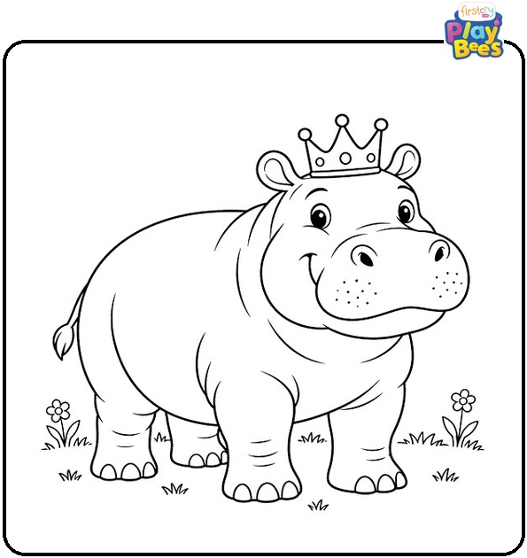 Hippo With a Crown Coloring Page Hippo With a Crown Coloring Page