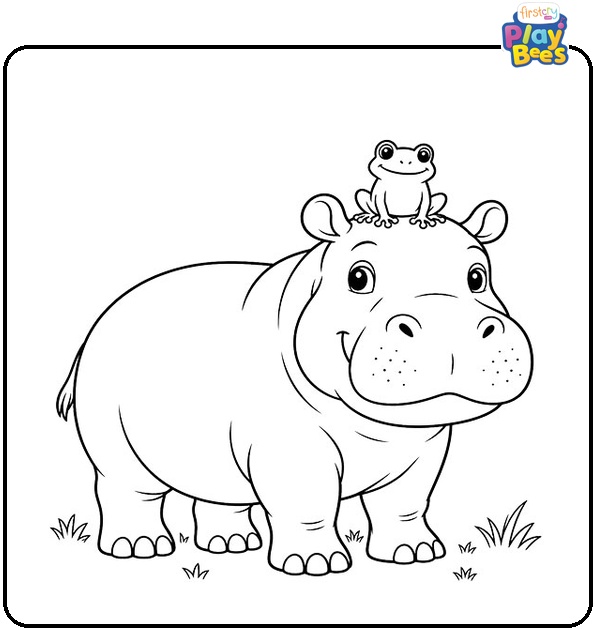 Hippo With a Frog on Its Head Coloring Page Hippo With a Frog on Its Head Coloring Page