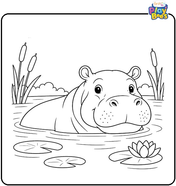 Hippo in a Pond Coloring Page Hippo in a Pond Coloring Page