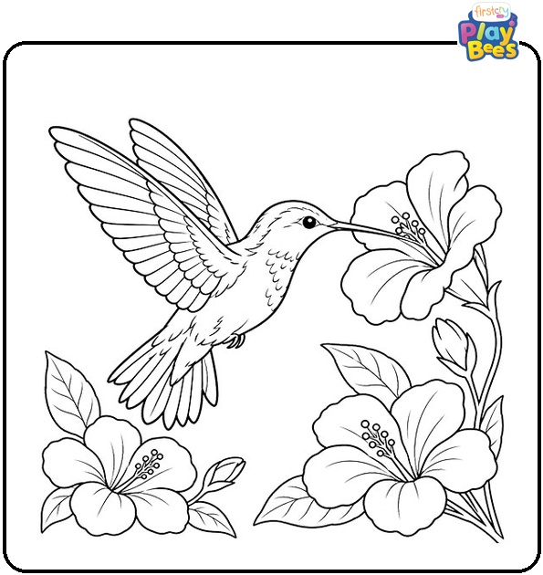 Hummingbird Among Flowers Coloring Page