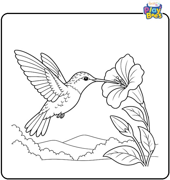 Hummingbird Feeding on a Flower Coloring Page