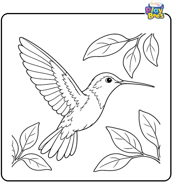 Hummingbird Flying Among Leaves Coloring Page