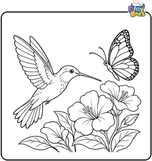 Hummingbird and Butterfly Coloring Page