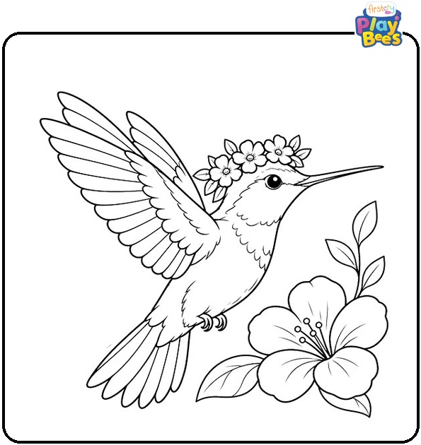 Hummingbird with a Flower Crown Coloring Page