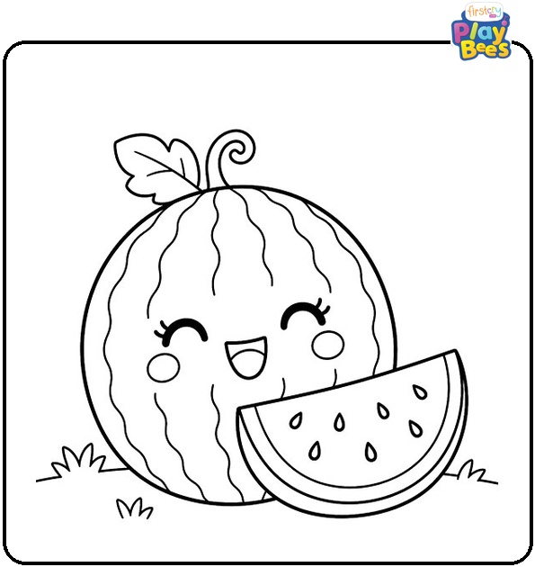 Kawaii Watermelon Coloring Page