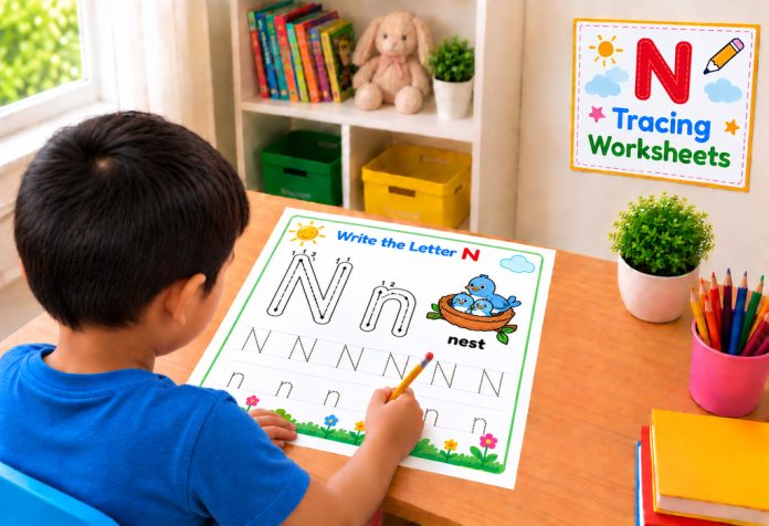 Letter N Tracing Worksheets Uppercase & Lowercase