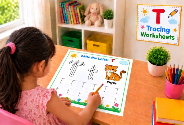 Letter T Tracing Worksheets Uppercase & Lowercase