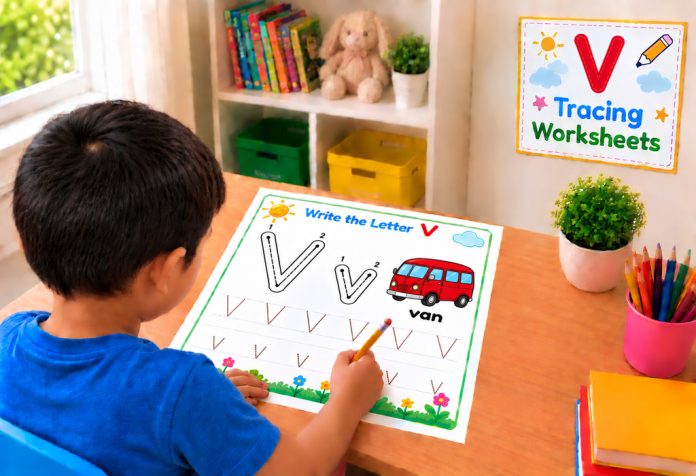 Letter V Tracing Worksheets Uppercase & Lowercase