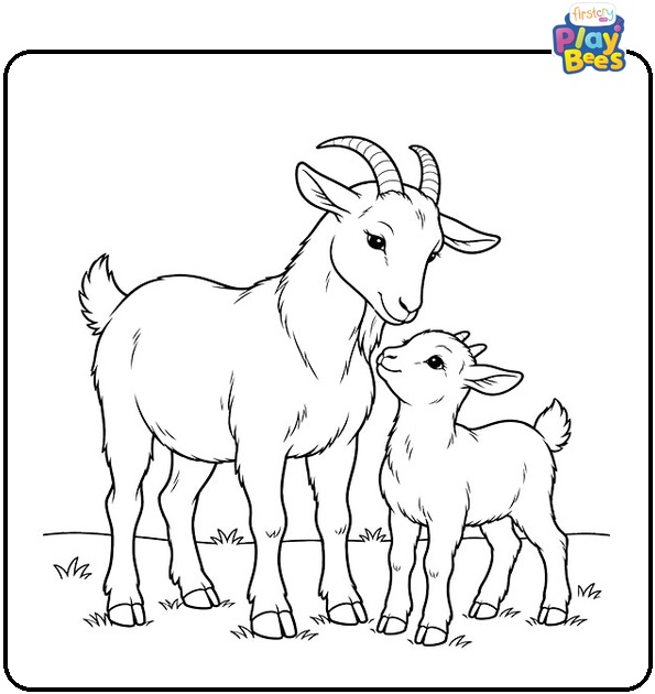 Mother Goat and Baby Goat Coloring Page