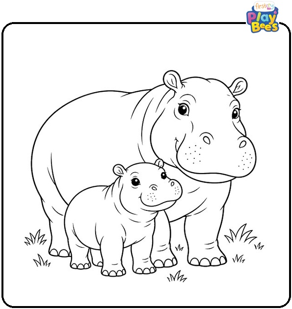 Mother and Baby Hippo Coloring Page Mother and Baby Hippo Coloring Page