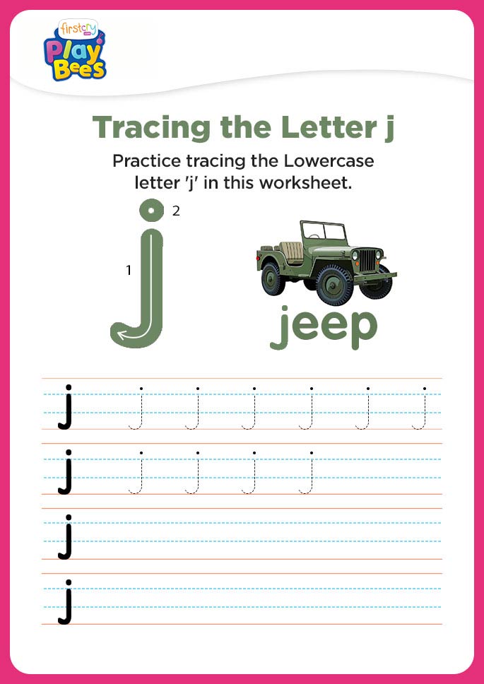 Small Letter j writing worksheet