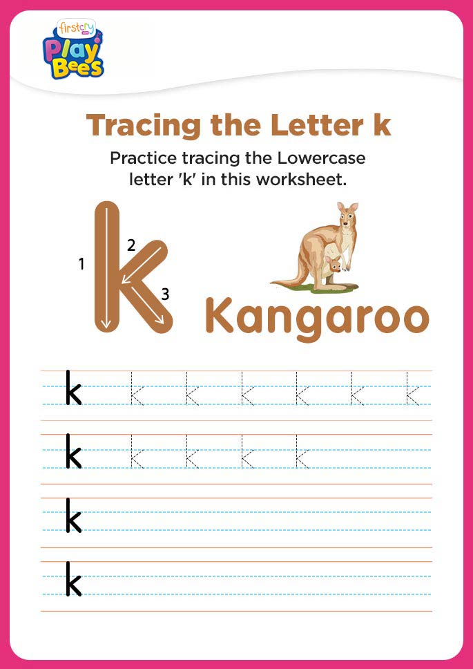 Small Letter k tracing worksheet
