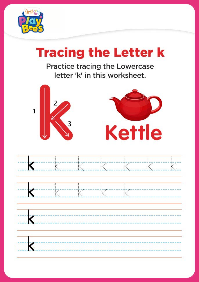 Small Letter k writing worksheet