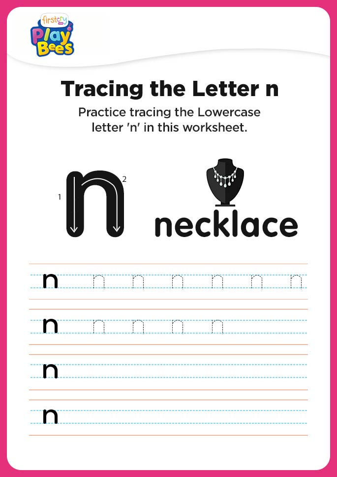 Small Letter n tracing worksheet