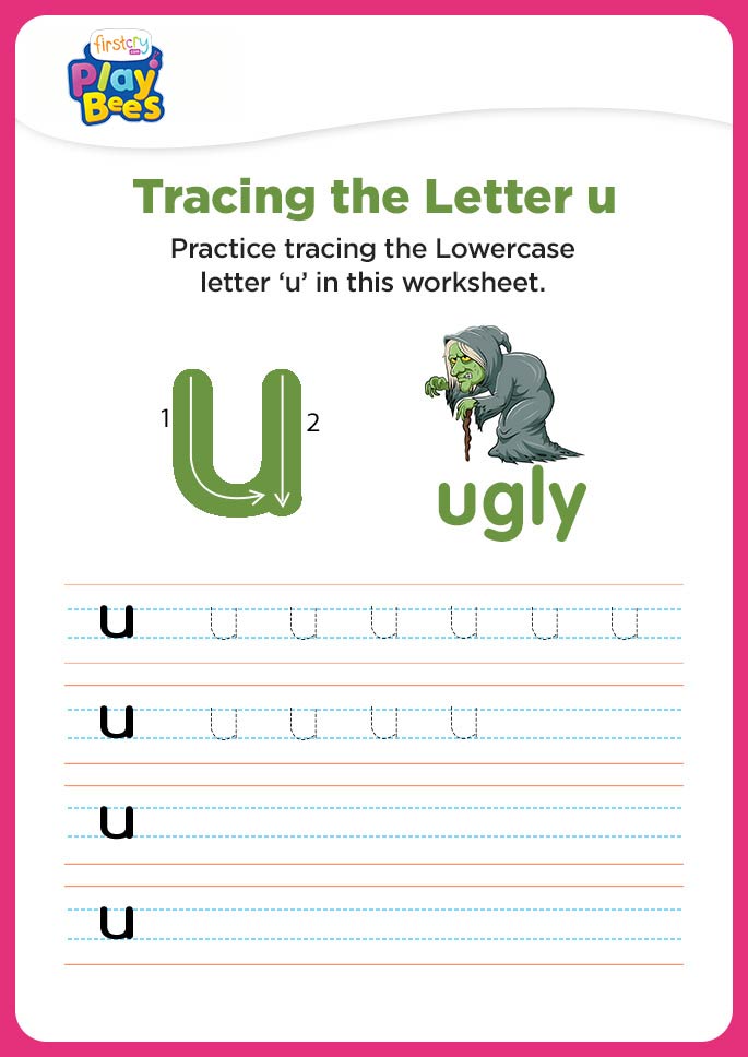 Small Letter u tracing worksheet