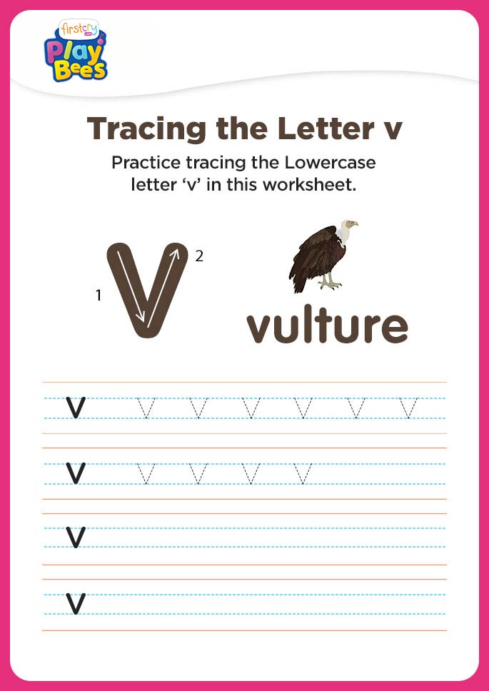Small Letter v printable worksheet