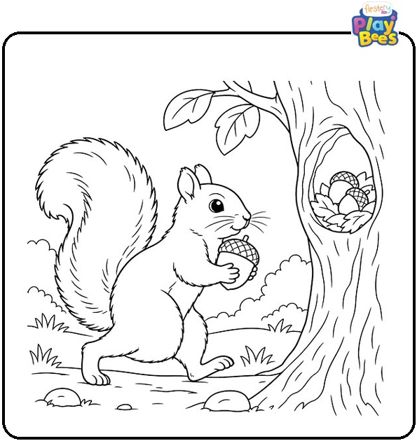 Squirrel Carrying Food to Its Nest Coloring Page