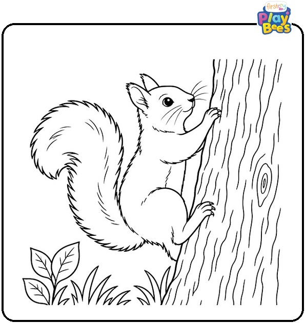 Squirrel Climbing a Tree Coloring Page