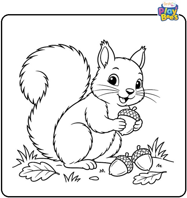 Squirrel Gathering Nuts Coloring Page