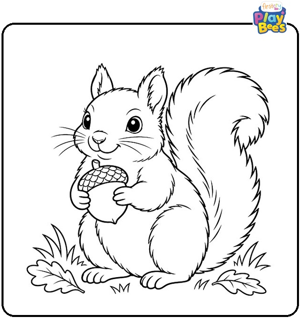 Squirrel Hiding an Acorn Coloring Page