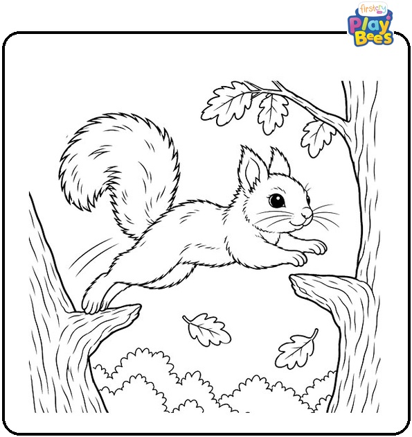 Squirrel Jumping Between Trees Coloring Page