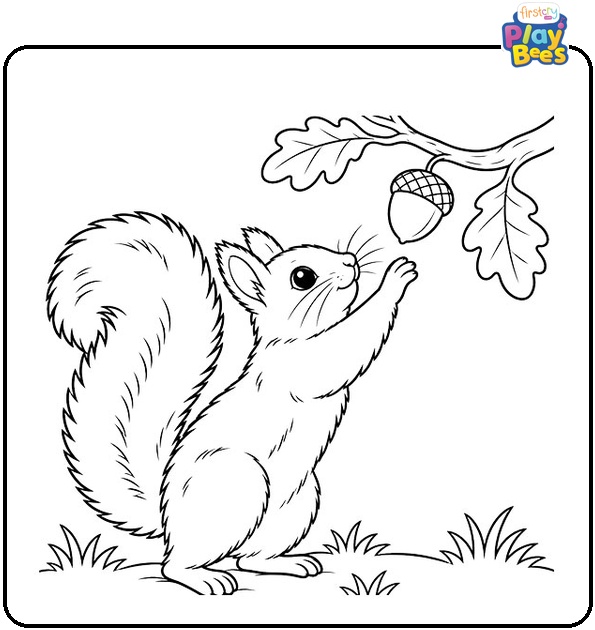 Squirrel Reaching for an Acorn Coloring Page