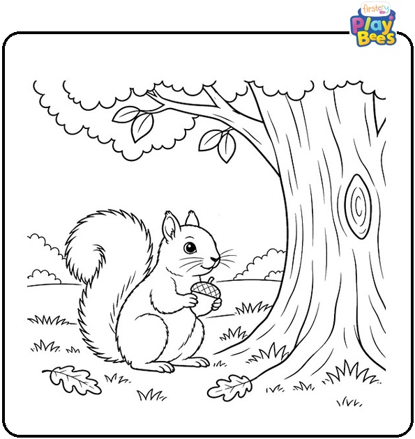 Squirrel Under a Big Tree Coloring Page