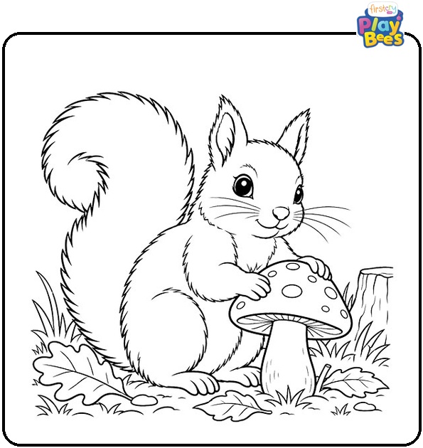 Squirrel With a Mushroom Coloring Page