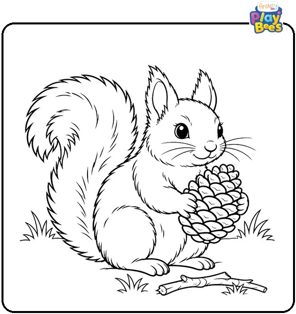 Squirrel With a Pinecone Coloring Page