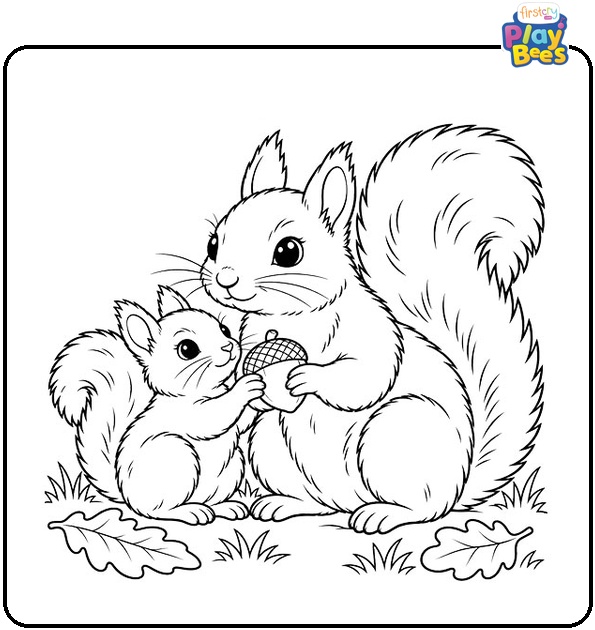 Squirrel and Baby Squirrel Coloring Page