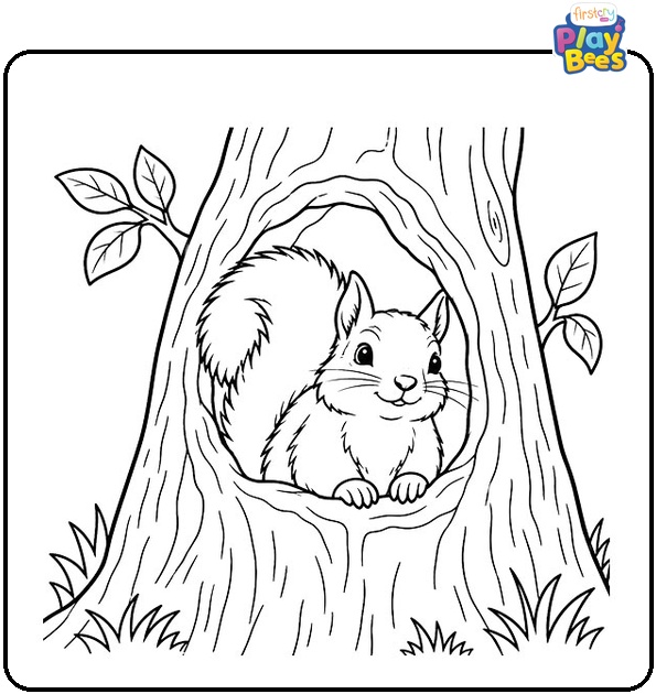 Squirrel in a Tree Hollow Coloring Page