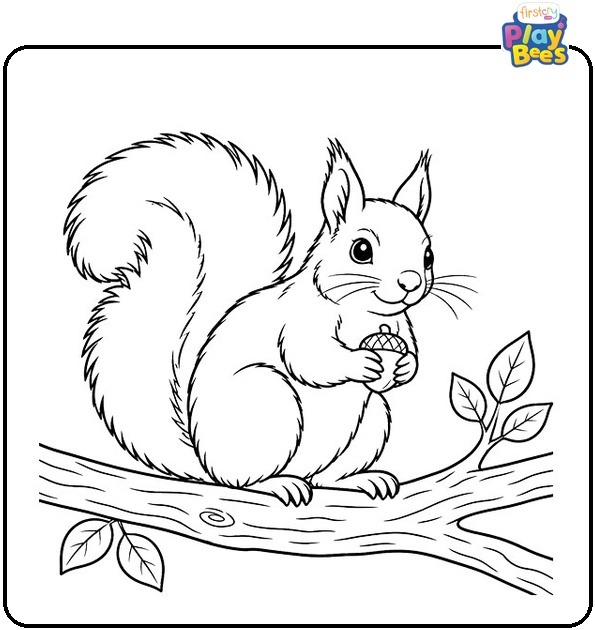 Squirrels Playing on a Tree Branch Coloring Page